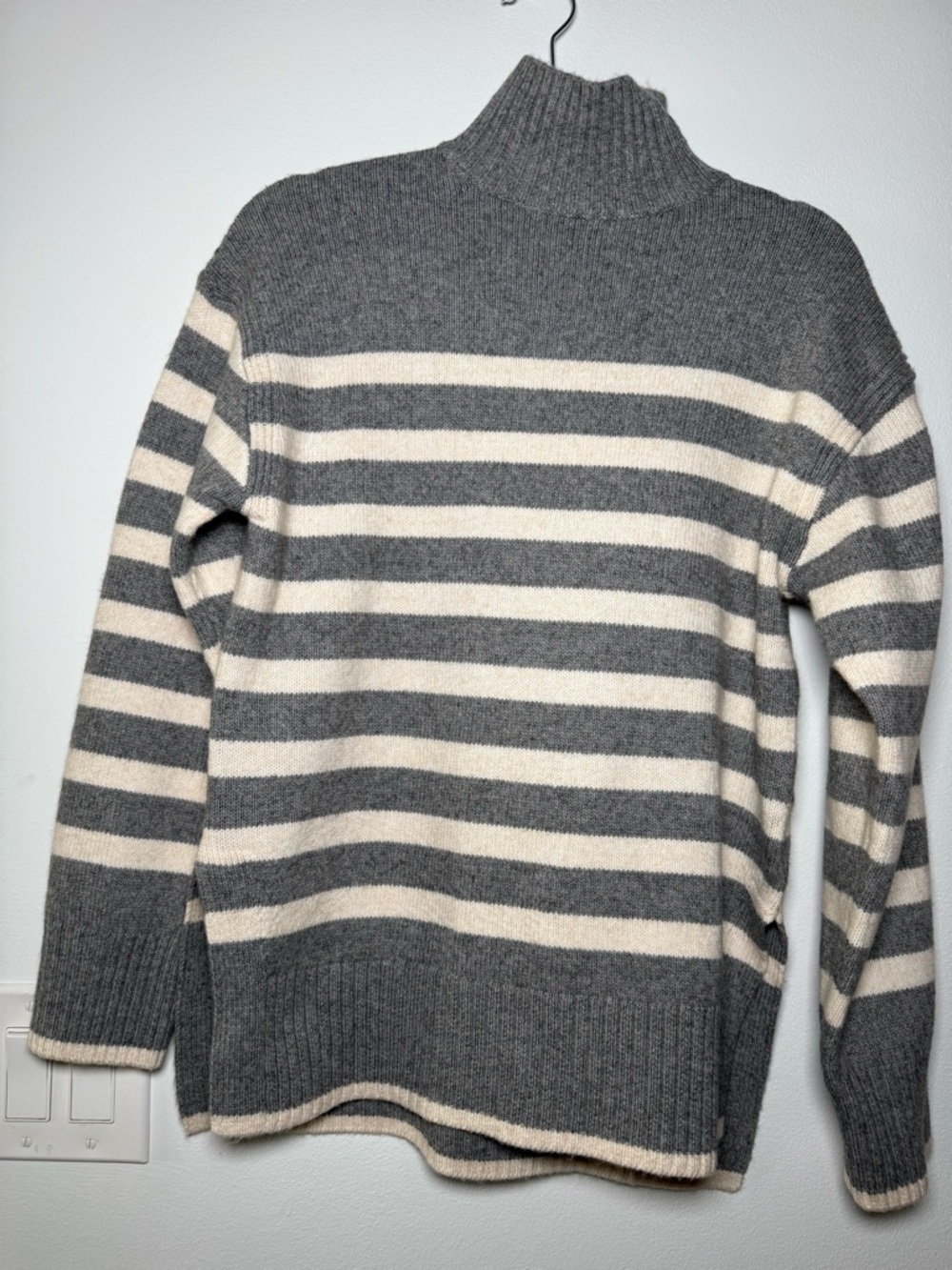 H&M Gray and Cream Striped Turtleneck Sweater
